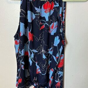Allison Joy Women's‎ XL Floral Keyhole Tank Top Navy Blue Sleeveless